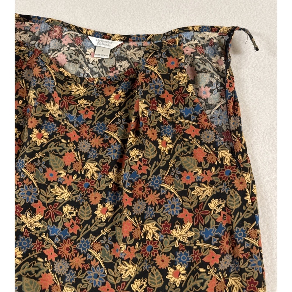 Womens Ditsy Floral Y2K Midi Skirt Sz 4 Whimsical Garden Cottage Rayon Flutter - Picture 4 of 10